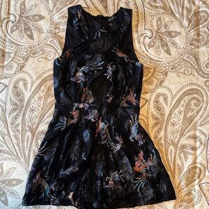 Topshop Black Multicolor Floral & Birds Romper